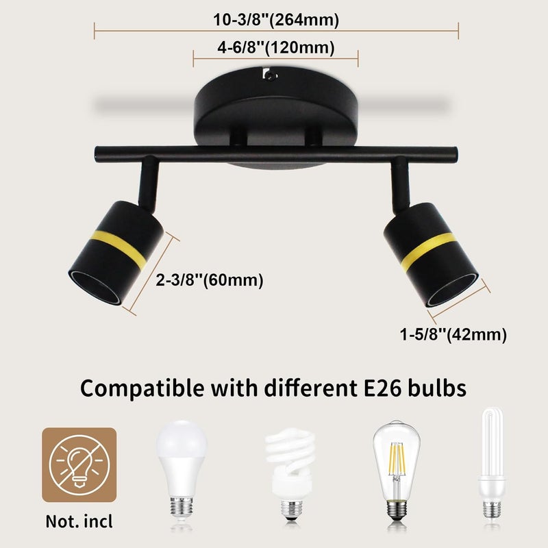 LTBLIGHT LED Track Lighting Fixtures, Rotatable Ceiling Light Kit, Flush Mount Matte Black Ceiling Spotlight, Track Lighting for Kitchen, Bedroom, Hallway, E26 Base, Bulbs Not Included (2-Light) - Image 3